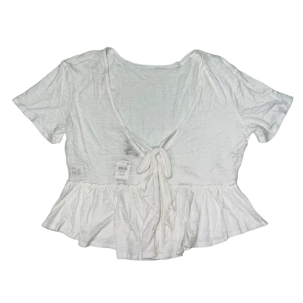 INC International Concepts White Tie Back Ruffle Hem Tee Size L NWT